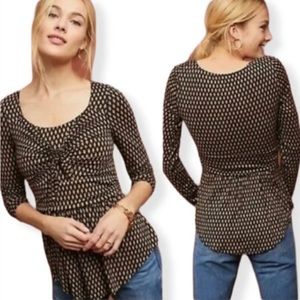 Anthropologie Meadow Rue Joselyn Diamond Tie front long sleeve , Size large